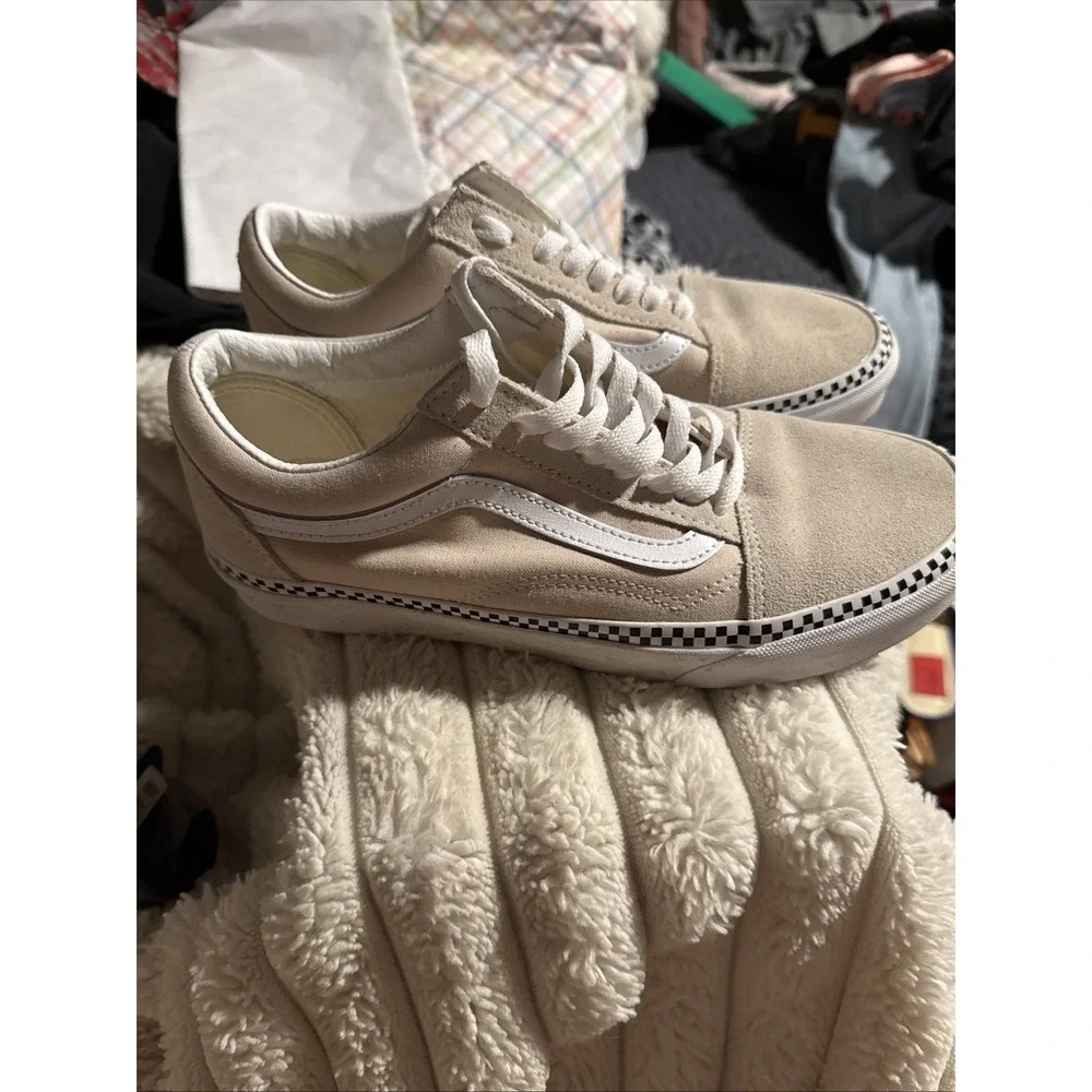 Vans Women's Old Skool Sneaker Suede Canvas‎ Checkboard Foxing Turtledove Size 8